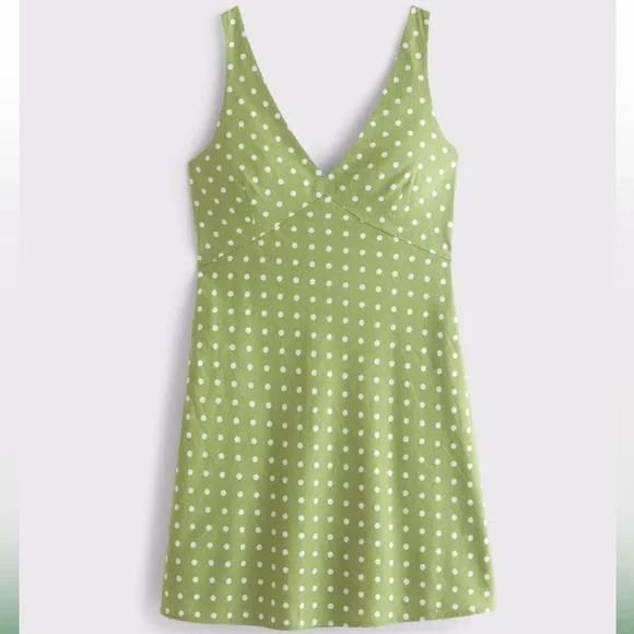 Polka Dot V Neck Linen Blend Mini Dress - Picture 4 of 7